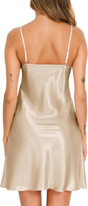 Vlazom Women Sexy Lingerie Satin Nightgown Silk Chemise Mini Slips V Neck Negligee Sleepwear with Adjustable Straps