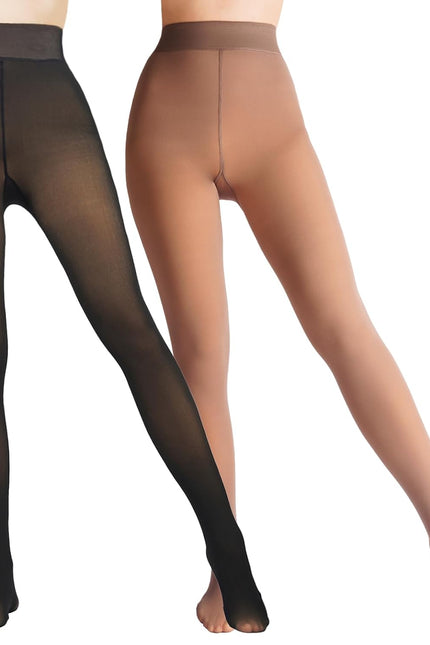 Women’s fleece lined tights – high waist fake translucent leggings by Zafora.