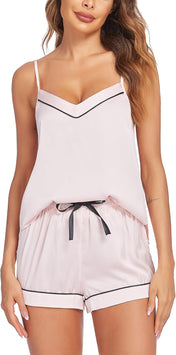 Ekouaer Pajamas for Women Set Silk Satin Pjs Sexy Lingerie Sleepwear Cami Shorts Set Summer Nightwear S-XXL