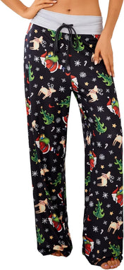 X-Image Women'S Comfy Pajamas Drawstring Stretch Floral Print Long Wide Leg Lounge Pants
