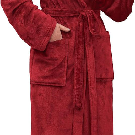 Women’s black fleece robe full length with side pockets