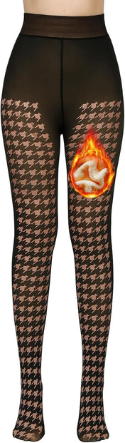 Fleece Lined Tights Sheer Women - Fake Translucent Warm Pantyhose Leggings Sheer Thick Tights for Winter