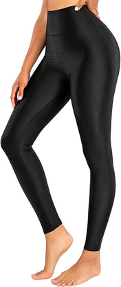 High waisted shiny yoga pants for women – tummy control stretchy workout leggings