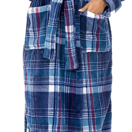 Alexander Del Rossa Plush Fleece Robe for Women, Long Hooded Bathrobe with Hood, plus Size