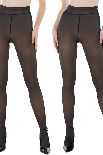EXQUISLIFE Fleece Lined Tights Sheer Women - Fake Translucent Warm Pantyhose Leggings Sheer Thick Tights, for Winter
