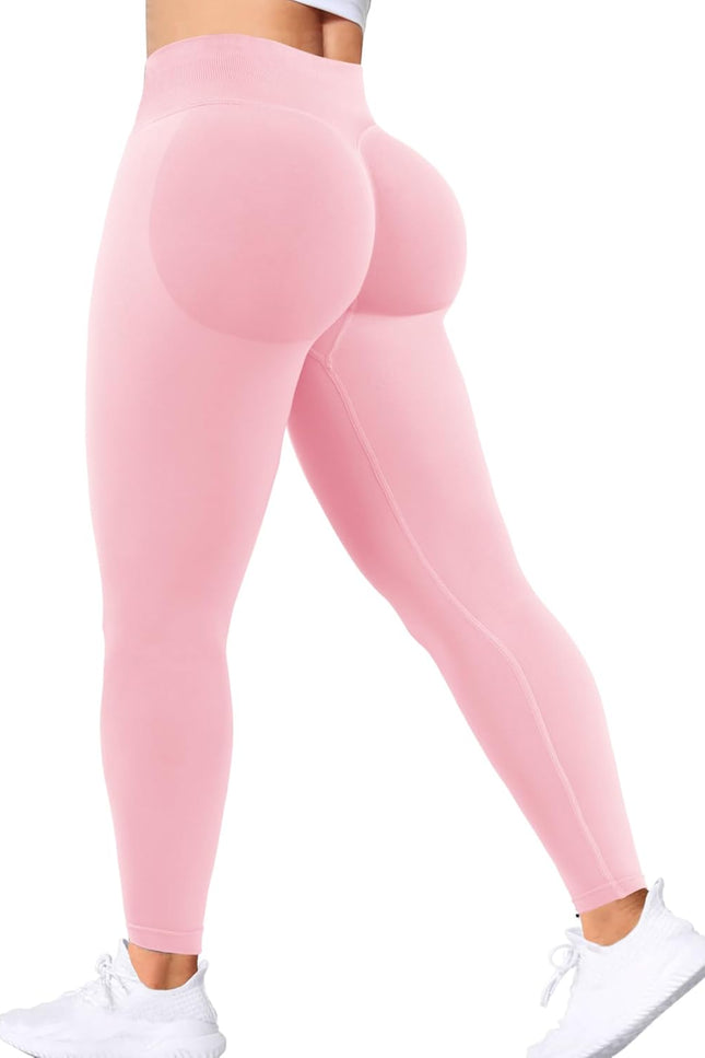 Scrunch Butt Lifting Seamless Leggings for Women – Tummy Control Yoga Pants in Light Rose Pink