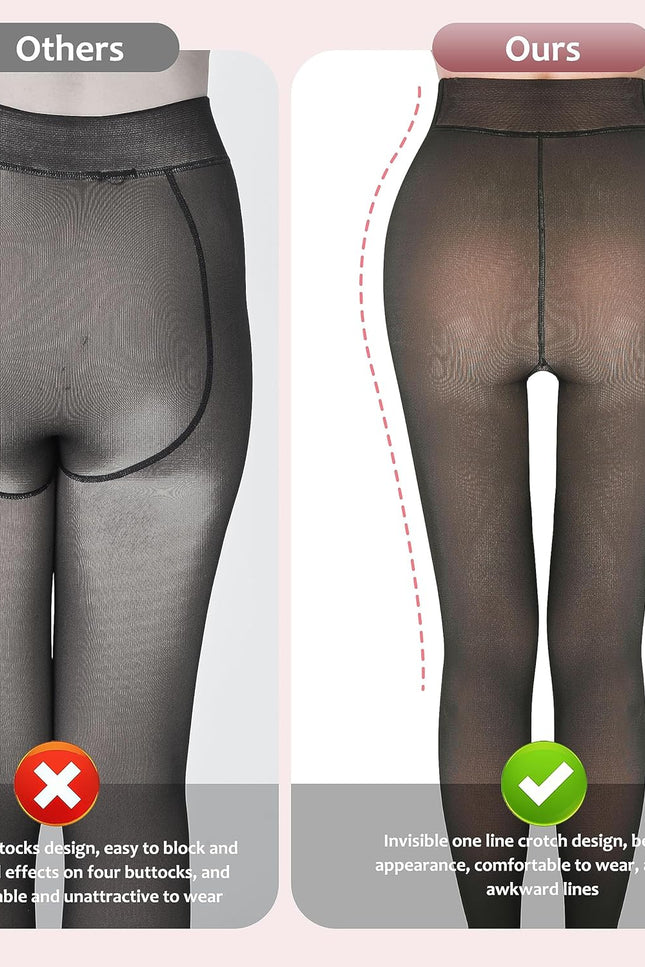 Fleece Lined Tights Women, Warm Pantyhose Leggings Women,Fake Translucent Thermal Skin Colored Tights for Winter