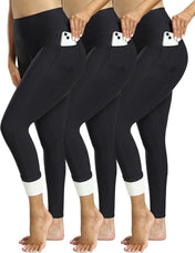CHRLEISURE Fleece Lined Leggings Women with Pockets - Winter Warm Thermal Thick Tights High Waisted Yoga Pants