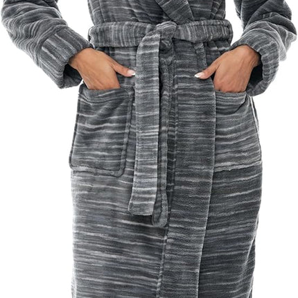 Alexander Del Rossa Plush Fleece Robe for Women, Long Hooded Bathrobe with Hood, plus Size