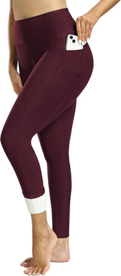 CHRLEISURE Fleece Lined Leggings Women with Pockets - Winter Warm Thermal Thick Tights High Waisted Yoga Pants