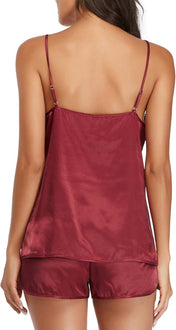 Annenmy Soft Satin Womens Pajamas Cami Shorts Sleepwear Set Silk Pajamas for Women