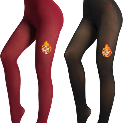 2-pack fleece lined fake translucent sheer tights for women – high waist winter pantyhose by Zafora