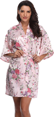 Super Shopping-Zone Women'S Floral Short Satin Bridesmaid Robes Silky Bride Robes Getting Ready