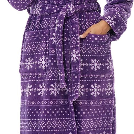 Alexander Del Rossa Plush Fleece Robe for Women, Long Hooded Bathrobe with Hood, plus Size
