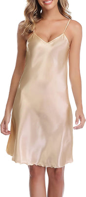 Vlazom Women Sexy Lingerie Satin Nightgown Silk Chemise Mini Slips V Neck Negligee Sleepwear with Adjustable Straps