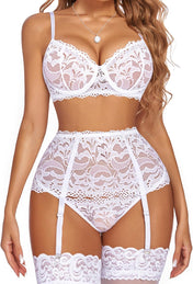 Avidlove Women Lingerie Set High Waisted Underwire Lingerie with Garter Belt Lace Babydoll