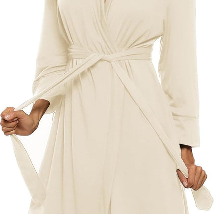 Hotouch Womens Knee Length Lightweight 3/4 Sleeves Cotton Bath Robe