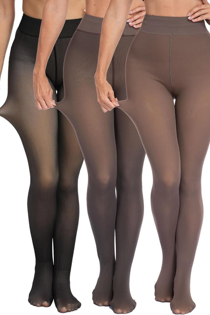 CHRLEISURE Women'S Fleece Lined Tights - Fake Sheer Warm Pantyhose Thick Winter Leggings