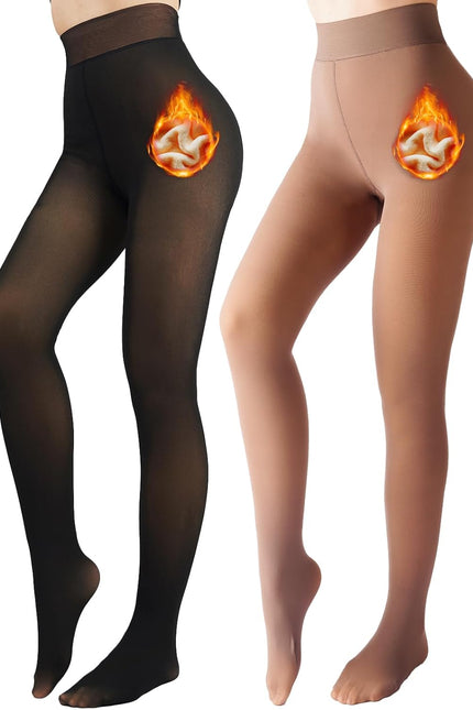 2 Pack Fleece Lined Tights Sheer Winter - Fake Translucent Tights Winter Thick Warm Pantyhose Sheer Women Leggings