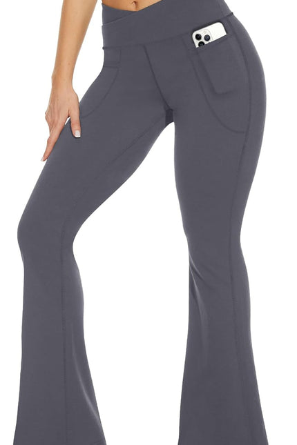 TNNZEET Black Flare Leggings for Women, Crossover Yoga Pants with Pockets Bootcut Flared Leggings