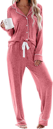 Aamikast Women'S Pajama Sets Long Sleeve Button down Sleepwear Nightwear Soft Pjs Lounge Sets
