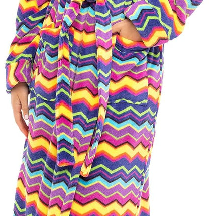 Alexander Del Rossa Plush Fleece Robe for Women, Long Hooded Bathrobe with Hood, plus Size