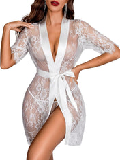 Avidlove Women Kimono Robe Floral Lace Babydoll Lingerie Sheer Mesh Nightgown