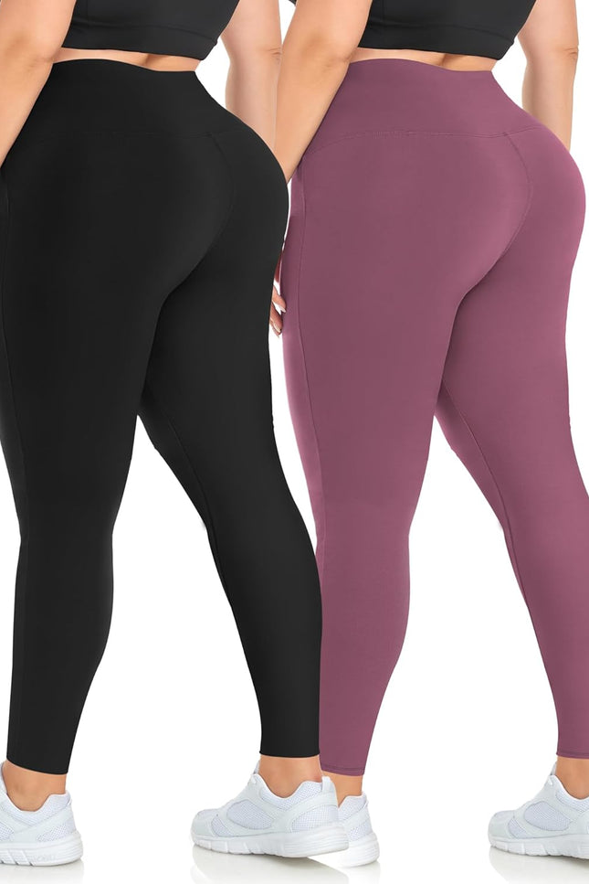 Plus size high waist leggings for women – stretchy tummy control yoga pants black spandex workout leggings