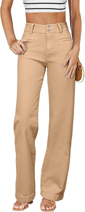 Sidefeel Women'S Jeans High Waisted Straight Leg Stretchy Jeans Trendy Welt Pockets Loose Wide Leg Zimbaplatinum Denim Pants