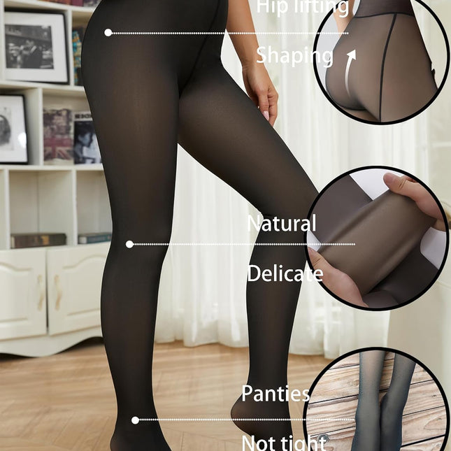 Fleece lined thermal pantyhose for women with fake transparent look and high-waist winter fit