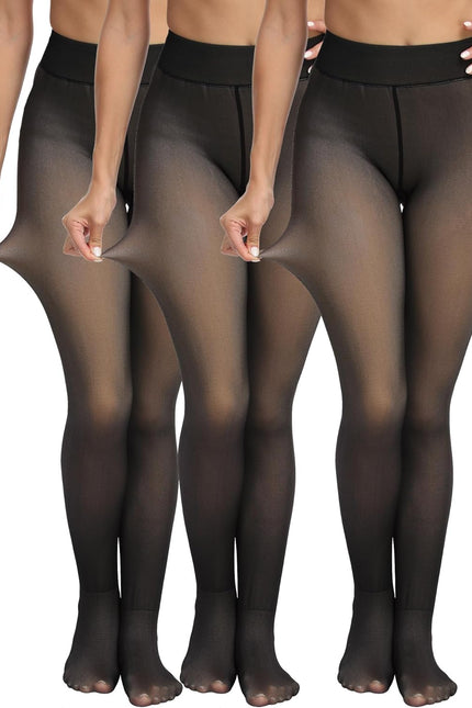 CHRLEISURE Women'S Fleece Lined Tights - Fake Sheer Warm Pantyhose Thick Winter Leggings