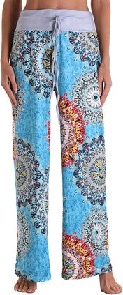 X-Image Women'S Comfy Pajamas Drawstring Stretch Floral Print Long Wide Leg Lounge Pants