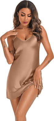 Litherday Women'S Satin Nightgown Silk Slip Sleepwear Sexy V Neck Negligee Lingerie Short Nightwear