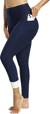 CHRLEISURE Fleece Lined Leggings Women with Pockets - Winter Warm Thermal Thick Tights High Waisted Yoga Pants