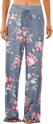 X-Image Women'S Comfy Pajamas Drawstring Stretch Floral Print Long Wide Leg Lounge Pants