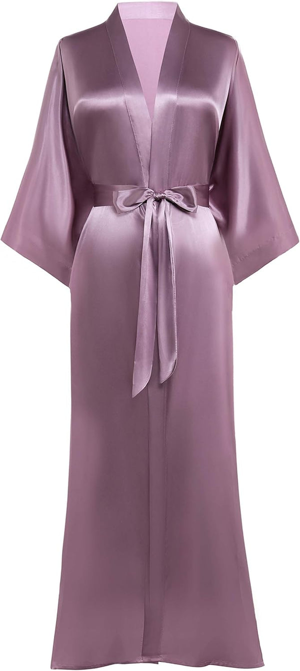 Women’s Long Satin Kimono Robe – Silky Lightweight Bridal & Sleepwear Robe