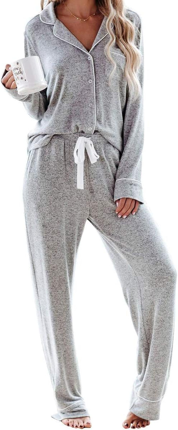 Women’s Long Sleeve Button-Down Pajama Set – Soft Lounge Sleepwear