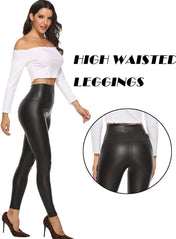 RIOJOY Womens Sexy Leather Leggings PU High Waist Butt Lifting Pleather Pants Stretchy Faux Leather Tights Push Up