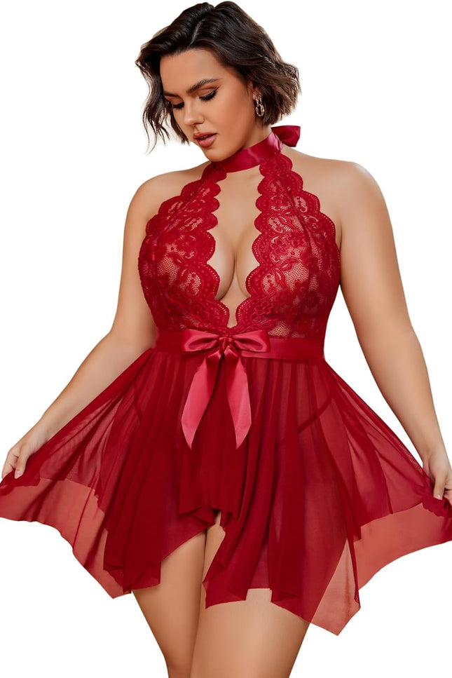 Avidlove plus Size Babydoll for Women High Waist Teddy Chemise Floral Lace Lingerie