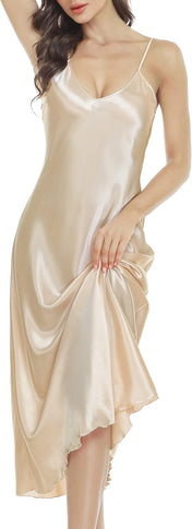 Vlazom Women Sexy Lingerie Satin Nightgown Silk Chemise Mini Slips V Neck Negligee Sleepwear with Adjustable Straps