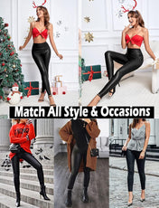 SEASUM Women'S Faux Leather Leggings Pants PU Elastic Shaping Hip Push up Black Sexy Stretchy High Waisted Tights