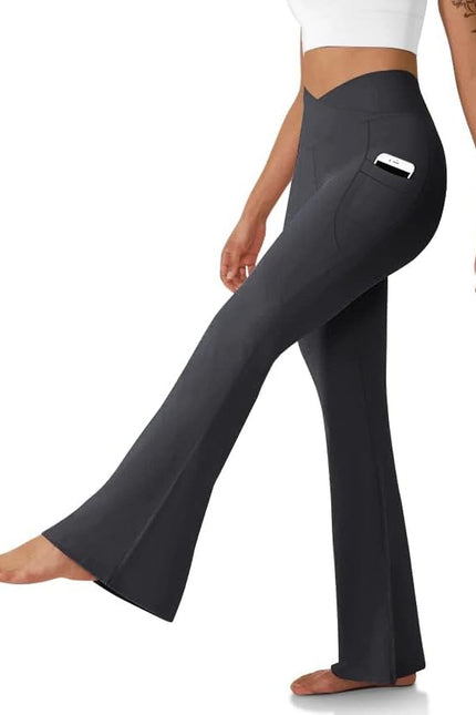 Women'S Flare Leggings with Pockets-Crossover High Waisted Bootcut Yoga Pants-Tummy Control Bell Bottom Leggings