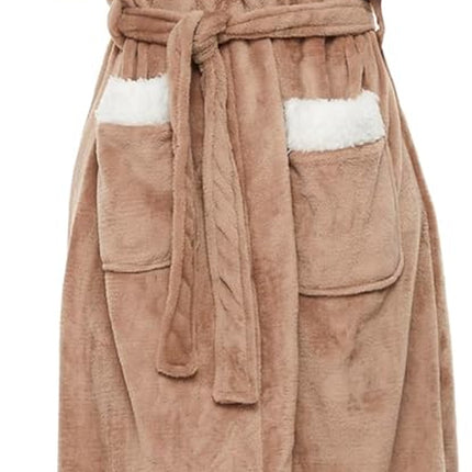 Iniber Plush Robes for Women, Womens Robe Long, Fuzzy Fluffy Soft Warm Fleece Hooded Bathrobe