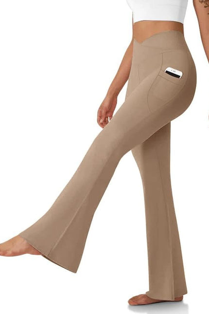 Women'S Flare Leggings with Pockets-Crossover High Waisted Bootcut Yoga Pants-Tummy Control Bell Bottom Leggings