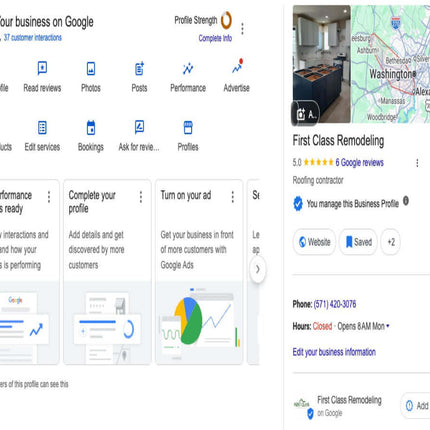 First Class Remodeling Google Business Profile optimized by MarketLift Agency in Northern Virginia