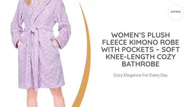 Women&rsquo;s Plush Fleece Kimono Robe with Pockets &ndash; Soft Knee-Length Cozy Bathrobe by@Outfy