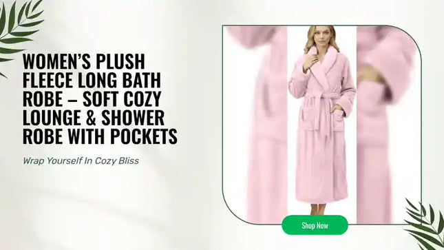 Women&rsquo;s Plush Fleece Long Bath Robe &ndash; Soft Cozy Lounge &amp; Shower Robe with Pockets by@Outfy
