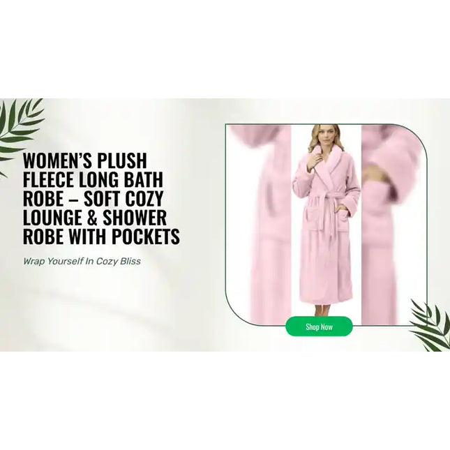 Women&rsquo;s Plush Fleece Long Bath Robe &ndash; Soft Cozy Lounge &amp; Shower Robe with Pockets by@Outfy